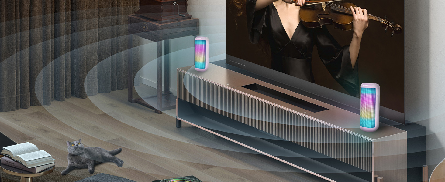 Dual Pairing, double the volume and surround sound for larger venues to immerse the party.