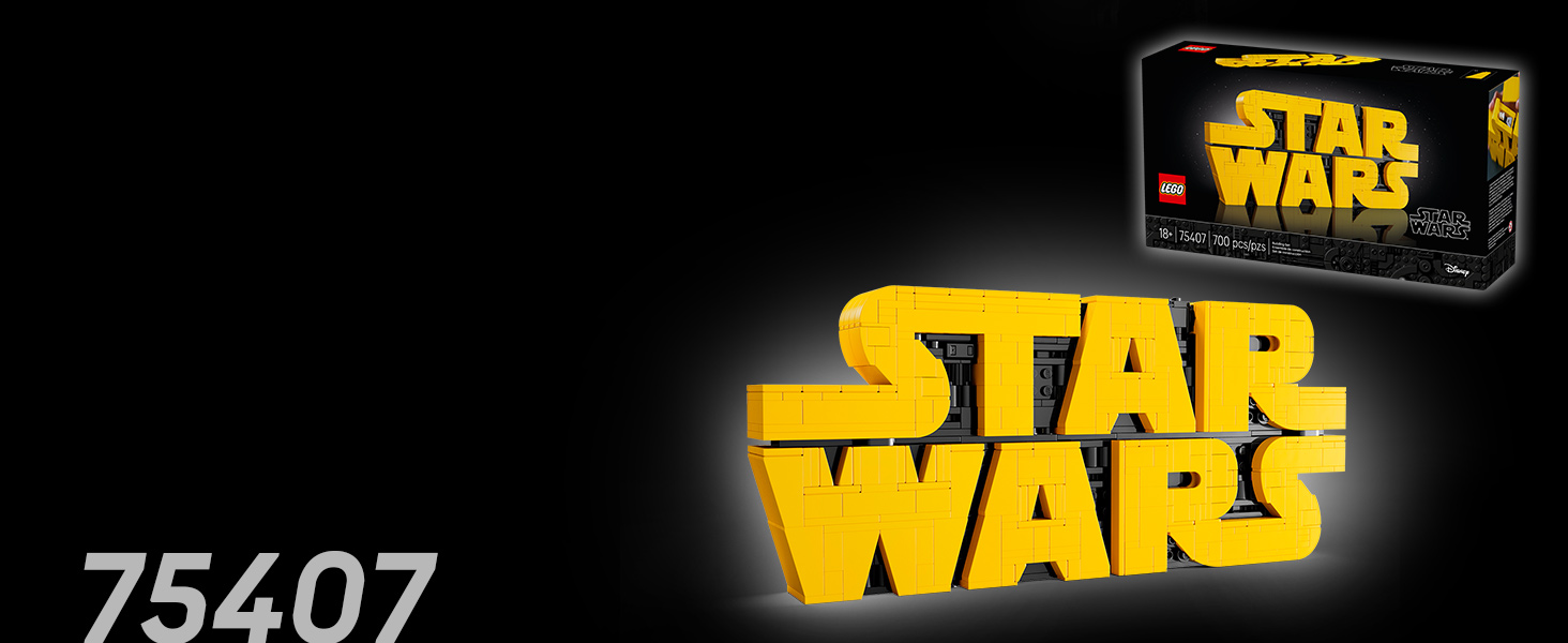 Text reads 'STAR WARS' and '75407'. Product packaging with Star Wars logo illuminated in yellow against black background.