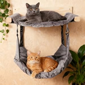 Wooden Cat Wall Hammock, 18.9 x 12.6 Inch Double Layer Cat Furniture Hammock