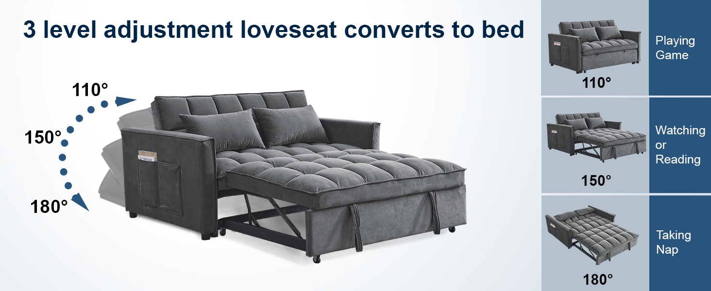 3 in 1 Convertible Sleeper Sofa Bed, Velvet Sleeper Sofa