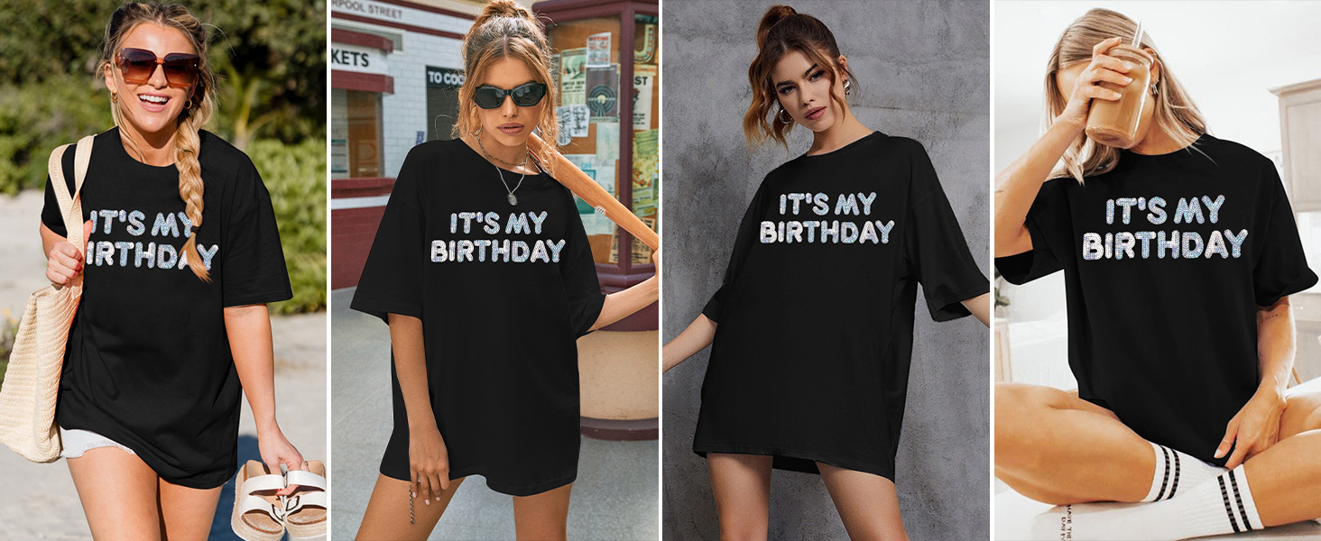 oversized sequin birthday shirts it's my birthday graphic tees birthday girl birthday squad shirts