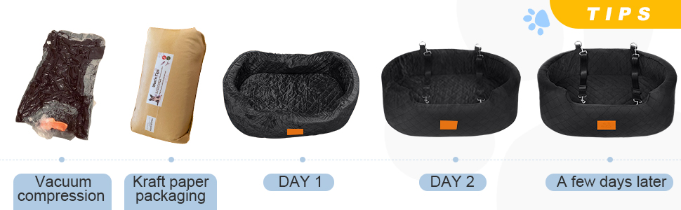 Progressive images showing product packaging transformation: vacuum-sealed meat, kraft paper wrapping, and three stages of a black bowl or container filling with liquid.