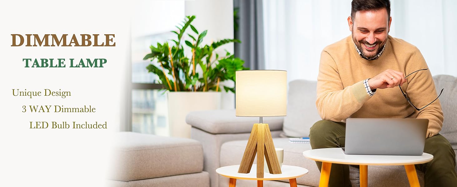 Wooden Tripod Bedside Table Lamp