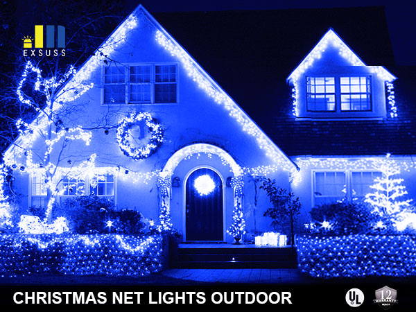 JMEXSUSS 360 LED Blue Net Lights Outdoor, Connectable 12ft x