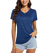MAGCOMSEN Women's V Neck Workout Shirts Short Sleeve Moisture Wicking Yoga T-shirts Quick Dry Ath...