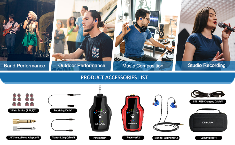 KIMAFUN Wireless in Ear Monitor Headphone System Set for Stage Performance, Guitar