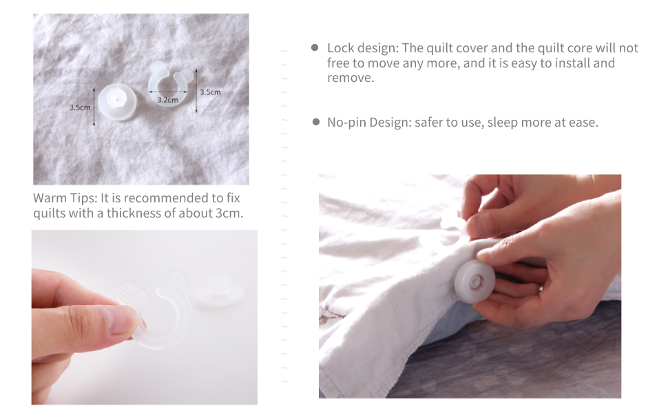 4Pcs Duvet Cover Clips, Needle Free Fasteners AntiSlip Keep Duvet in