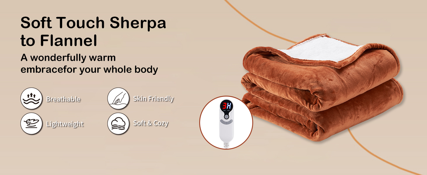 RALYSUN Heated Blanket 50" x 60" Soft Flannel and Sherpa