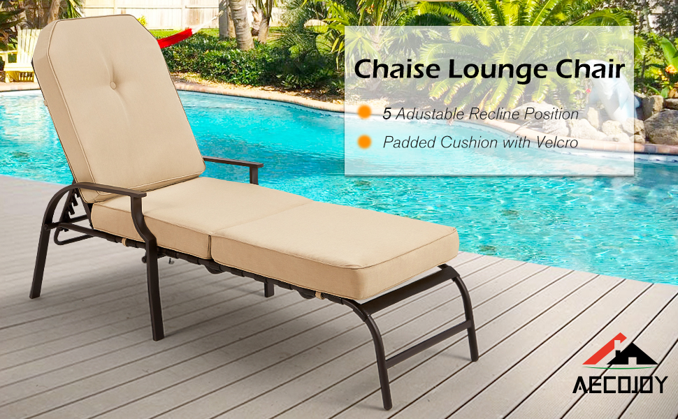 AECOJOY Chaise Lounge Chair for Outside, Adjustable with 5