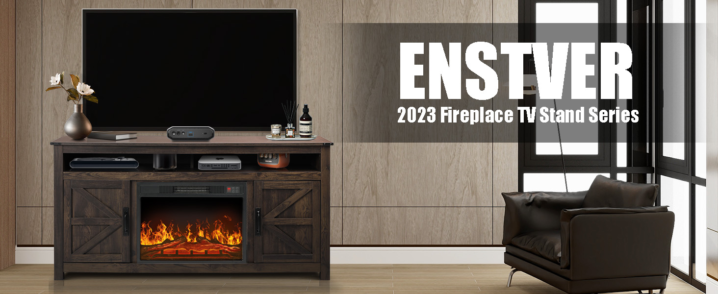 ENSTVER Farmhouse Electric Fireplace TV Stand for for TVs