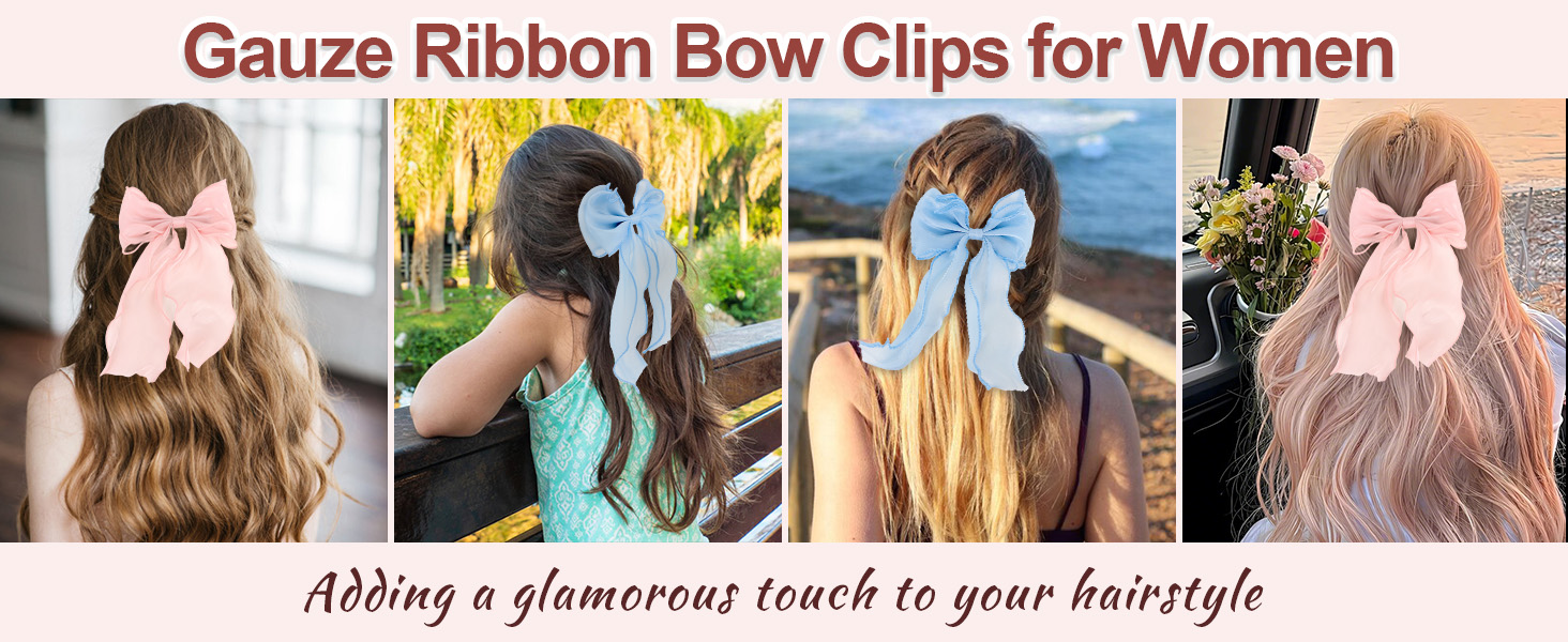 Ribbon Bow Hair Clips(Blue and Pink)