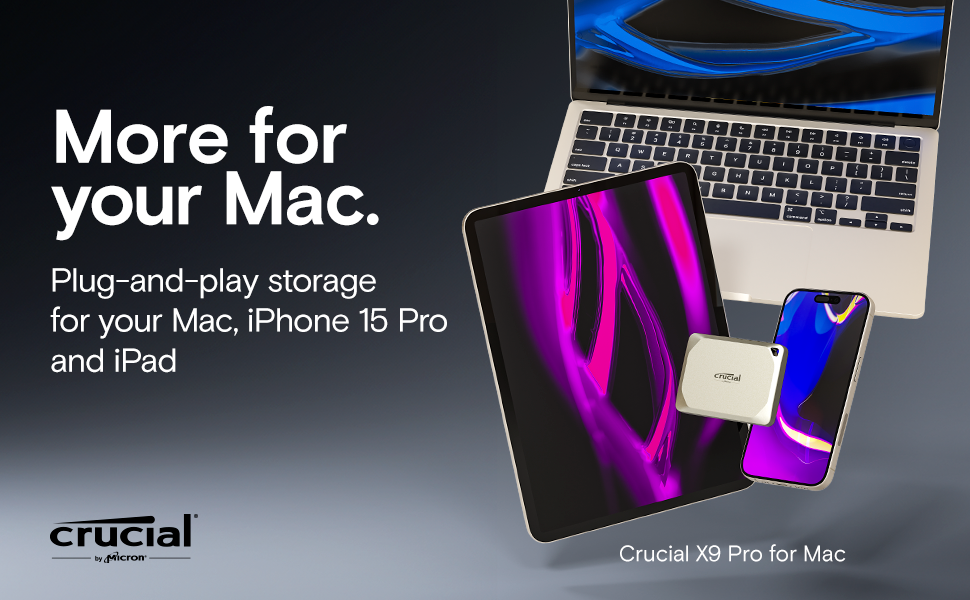 Crucial X9 Pro for Mac 4TB Portable SSD Up to 1050MB/s Read and Write
