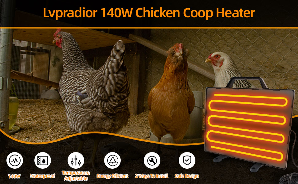 Chicken Coop Heater, 140W Temperature Adjustable Radiant Chicken Coop Heater with