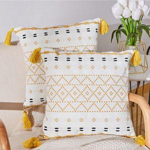 Set of 2 Boho Tufted Decorative Outdoor Throw Pillow Covers for Couch