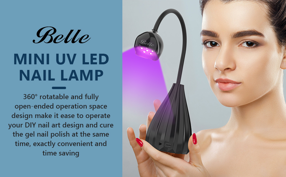Belle LED UV Nail Lamp for Gel Nails, 360° Rotatable Gooseneck Flash Cure Light