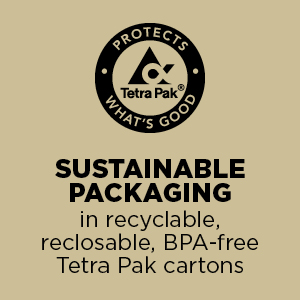 Sustainable packaging in recyclable, reclosable, BPA-free Tetra Pak cartons.