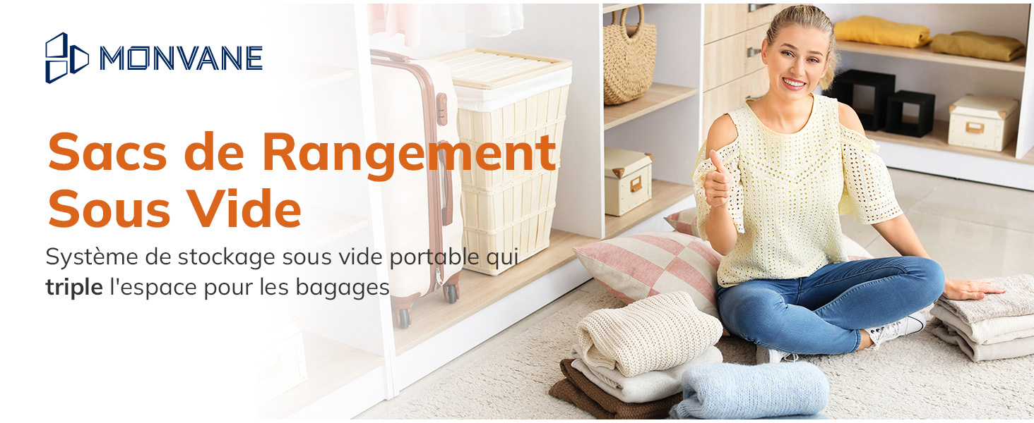 présentant des solutions de rangement de literie et de vêtements compressées à domicile