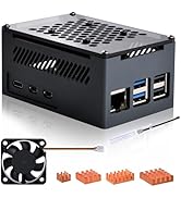 GeeekPi Aluminum Case for Raspberry Pi 5, with PWM Fan and Copper Heatsinks, Supports Official Ac...