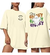 Halloween Shirts for Women Oversized Spooky Season Shirt Retro Stay Spooky Graphic Casual Short S...