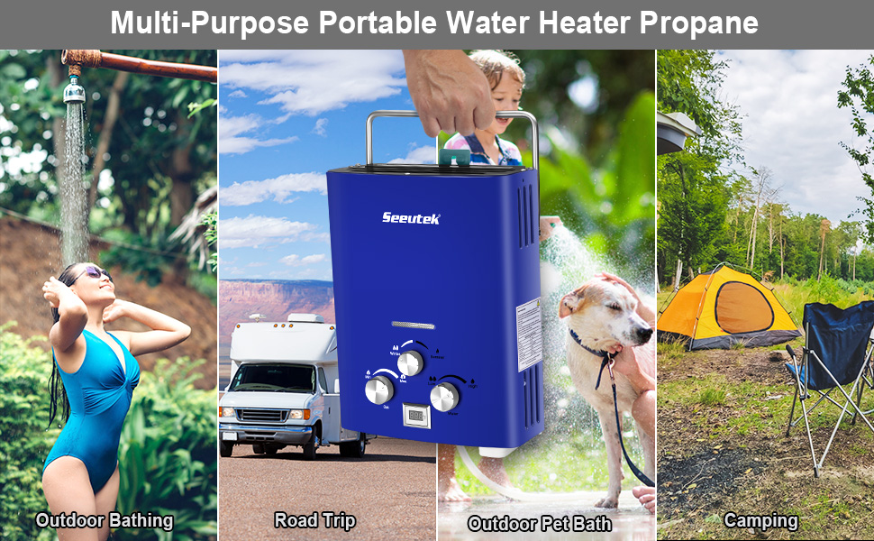 Seeutek Portable Water Heater 1.6GPM/6L, Outdoor Propane Gas Tankless