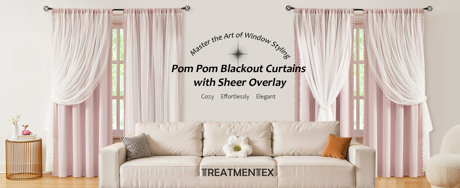 pom pom blackout curtains with sheer overlay