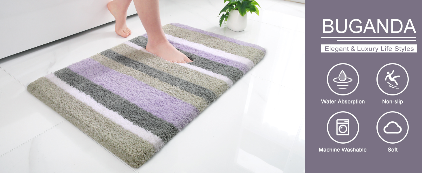 Buganda Microfiber Striped Bathroom Rugs