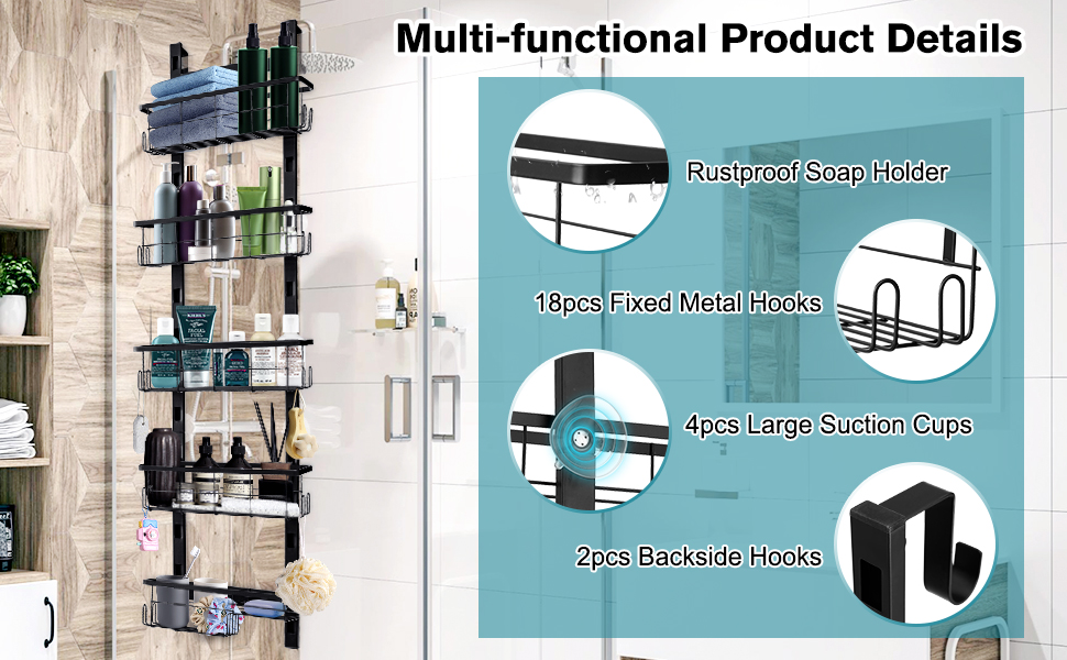 AUROPEAK Shower Caddy Over the Door, Hanging Shower Organizer Rustproof