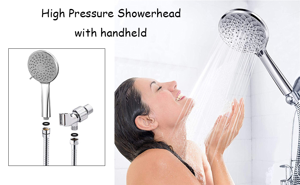 High Pressure Handheld Shower Head, 6 Function High Low Hand Held with