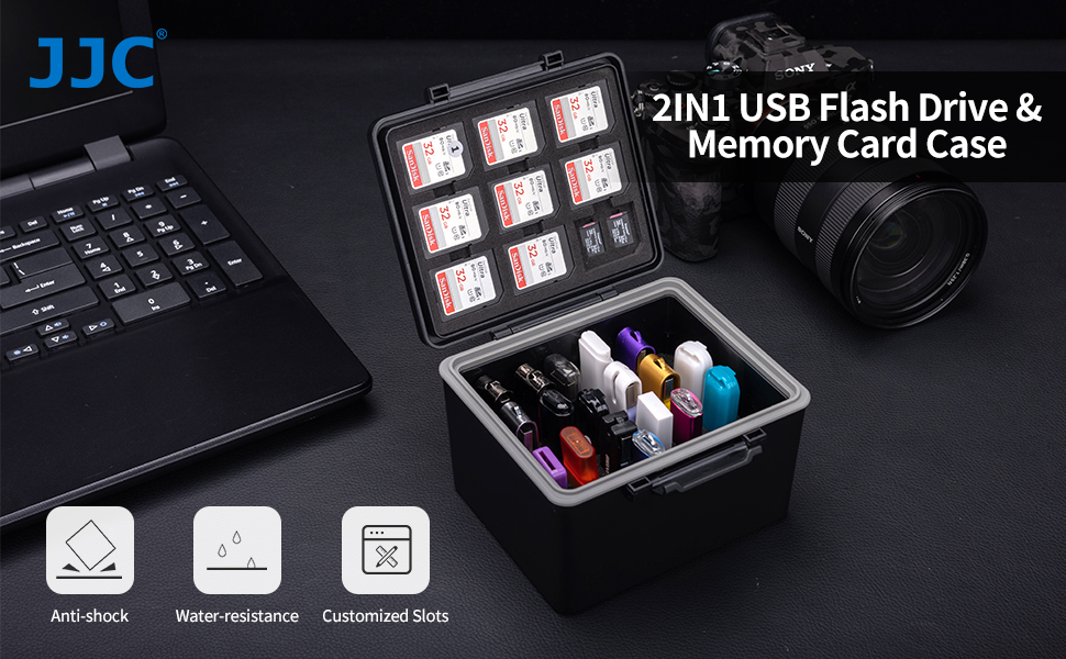 JJC 2IN1 USB Flash Drive Case & Memory Card Case Organizer for 25 USB