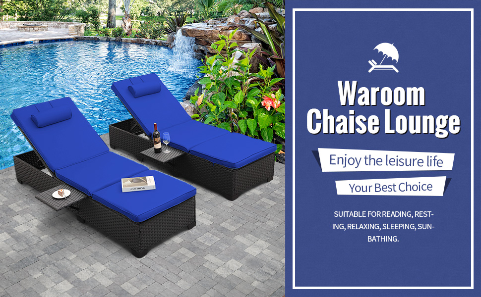 Outdoor PE Wicker Chaise Lounge 2 Piece Patio Black
