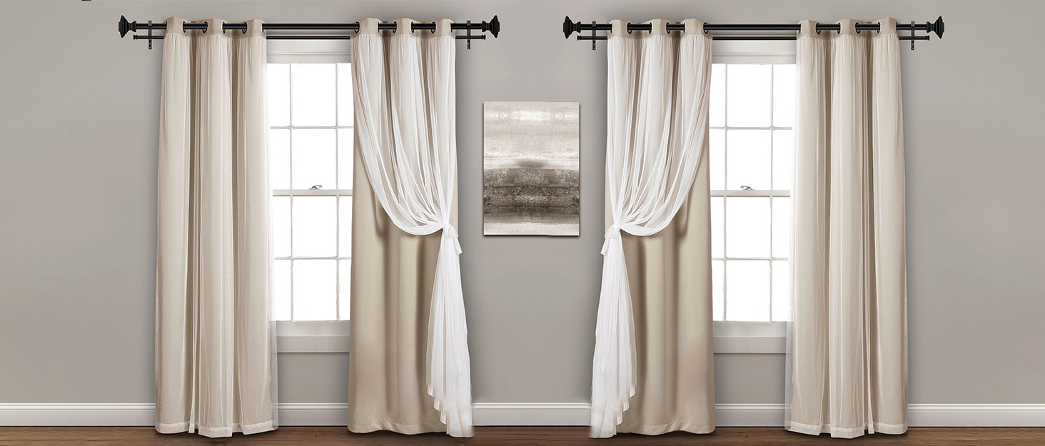 Black Double Curtain Rods for Windows 36 to 72 Inch(36Ft