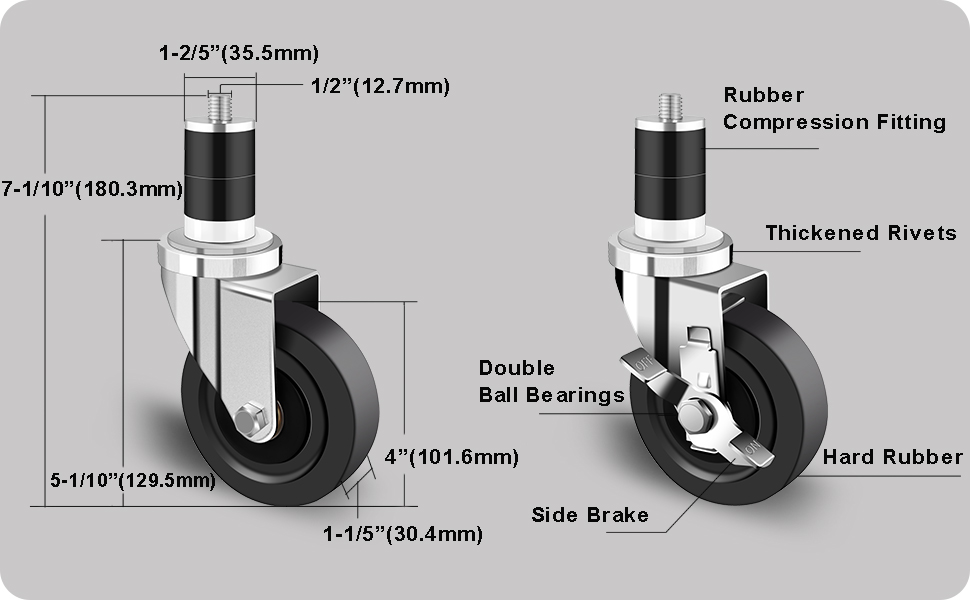 Nefish 4 Inch Prep Table Casters Wheels, Heavy Duty Casters
