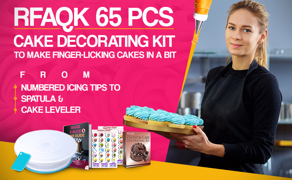RFAQK 65 PCs Cake Decorating Set kit with Cake TurntableCake leveler