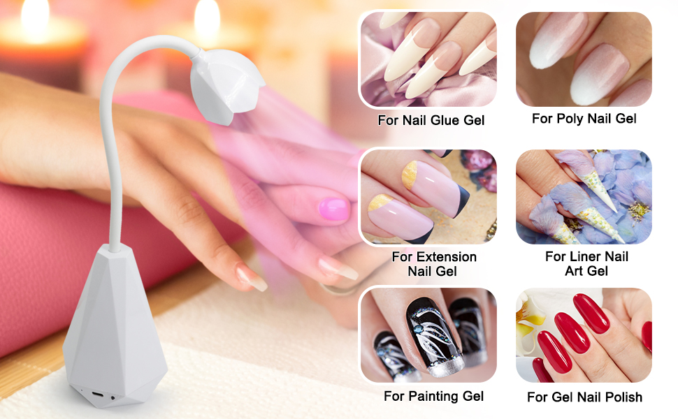 LED UV Lamp Gel Nails UV Light Nail Dryer 21W Mini Gooseneck 360° Rotation Polish Quick Dry Curing
