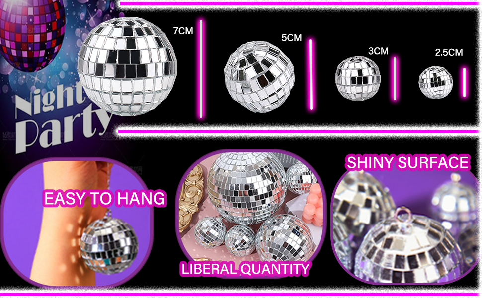38 PCS Disco Ball Cake Topper, Sliver Mirror Balls with