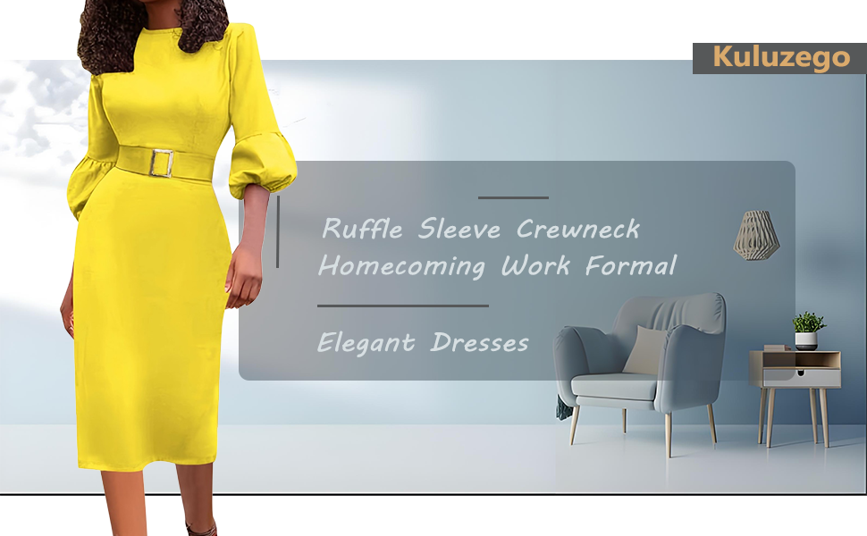 Work Formal Elegant Dresses Ruffle Sleeve Dresses Homecoming Dresses for Women Crewneck