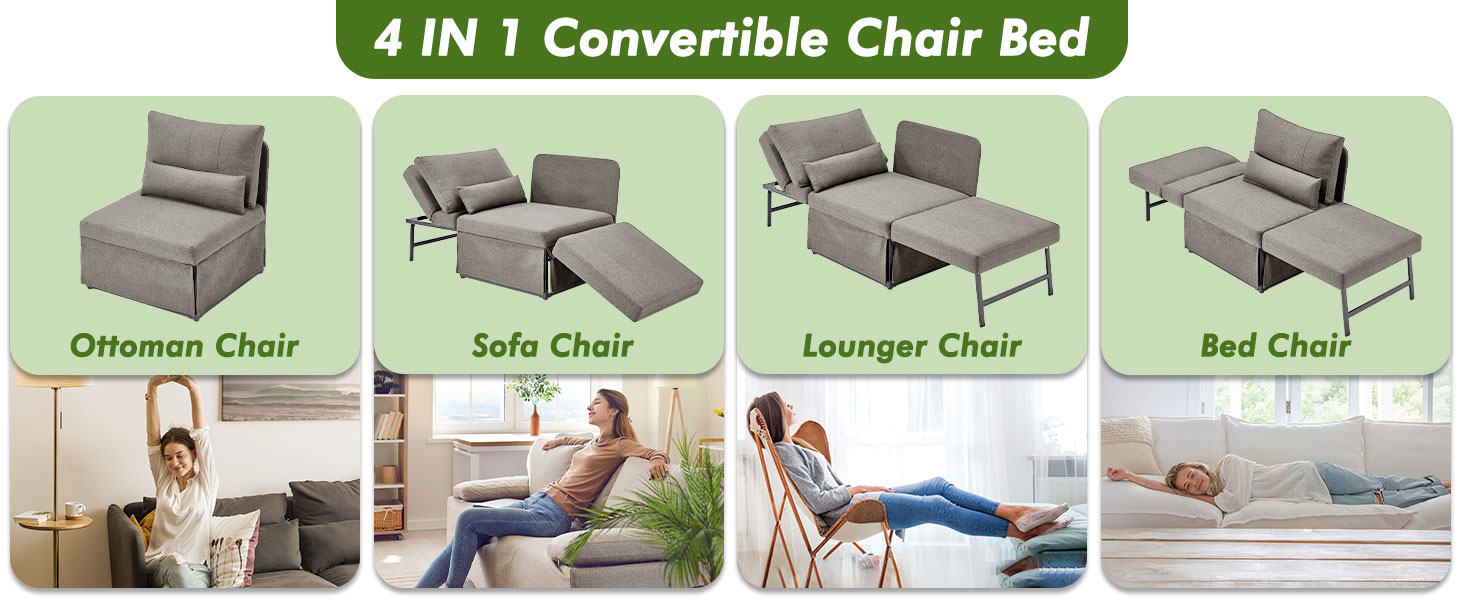 ZZW Sleeper Chair Bed Upgrade 4in1 to 5in1 Convertible