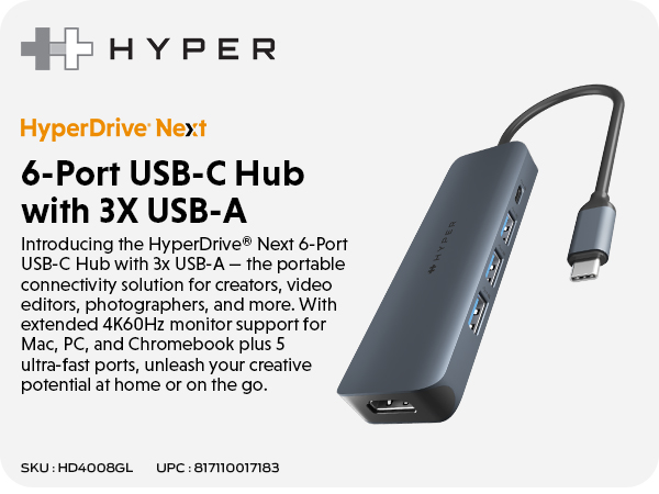 Amazon.com: HyperDrive Next 6 Port USB Hub – USB C to HDMI
