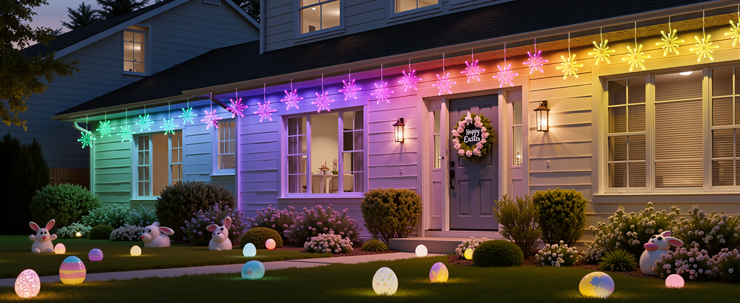hanging snowflake lights outdoor
