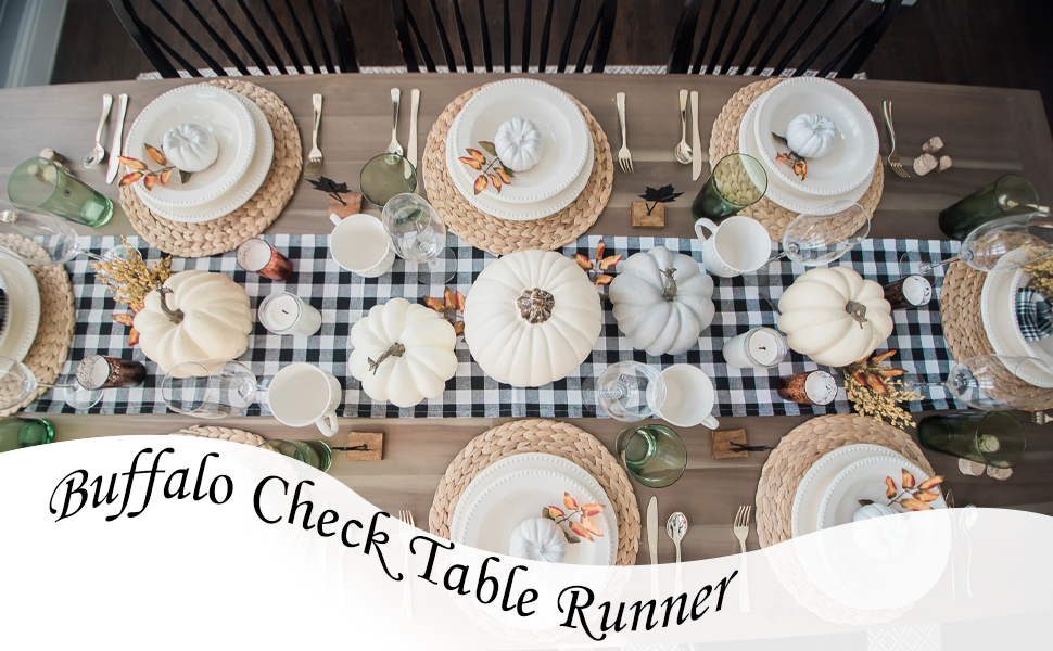 6 Pack Buffalo Check Table Runners 14x72inch Black and