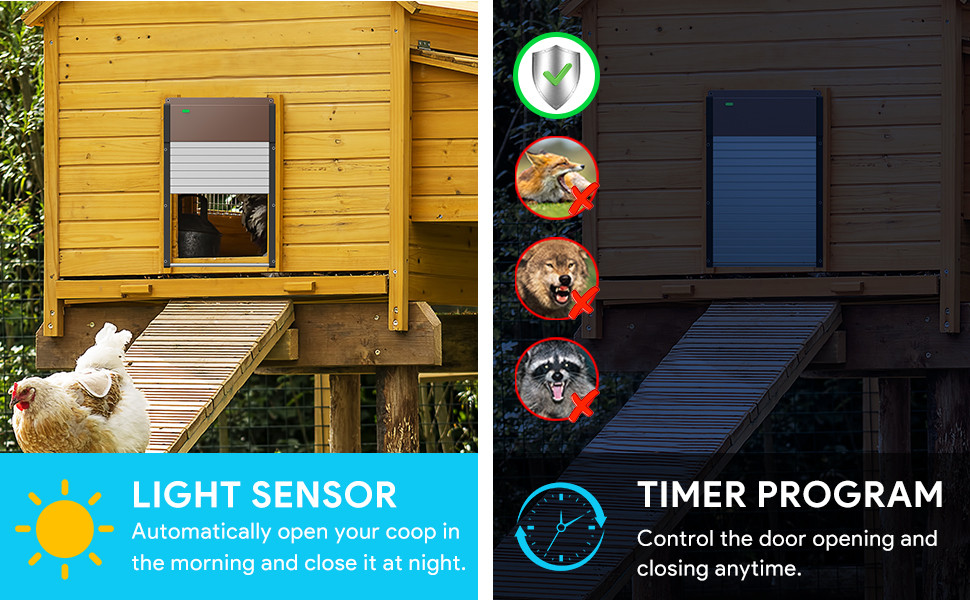 Automatic Chicken Coop Door Opener Solar Powered, Timer