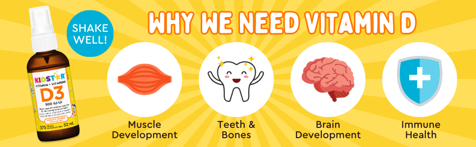 KidStar Nutrients Vitamin D3 spray, why we need vitamin D, shake well