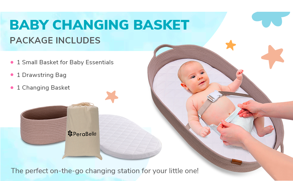 Baby Changing Basket for Baby Dresser, Moses Basket for Babies, Cotton Rope Diaper