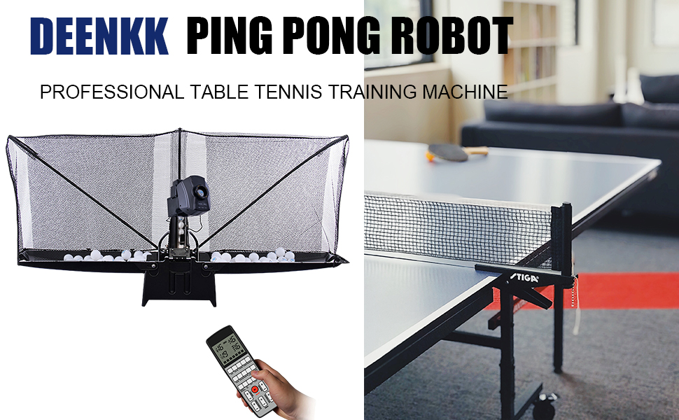 DEENKK Table Tennis Robot with Net, Ping Pong Ball Machine for Practice