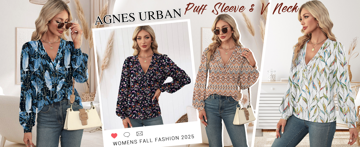 long sleeve boho tops for women trendy 2025 v neck womens blouses dressy casual floral shirts