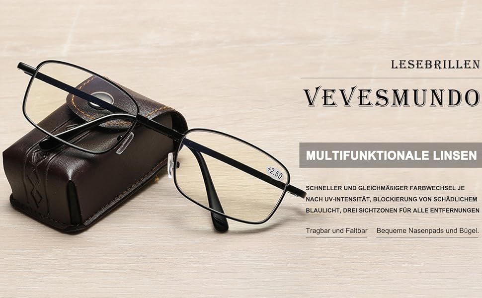 lesebrille kompakt,lesebrille zusammenklappbar,falt lesebrille mit etui,selbsttönende gleitsichtbril
