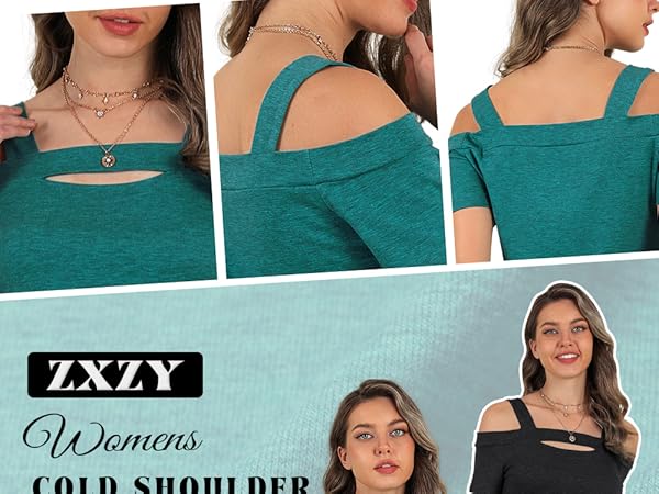 ZXZY Women Cold Shoulder Tops Summer Soft Cute Short Sleeve