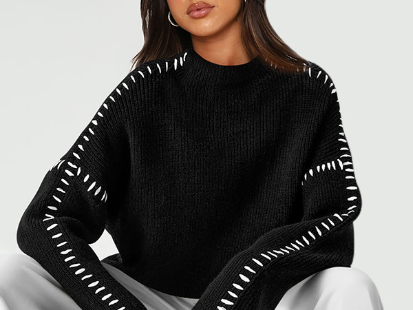 トップス STONE  moc neck knit sweater Qirno Womens Mock Turtleneck Long Sleeve Knit Sweaters