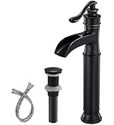 BWE Waterfall Spout Oil Rubbed Bronze Bathroom Faucet Single Handle One Hole Vessel Sink Faucet O...