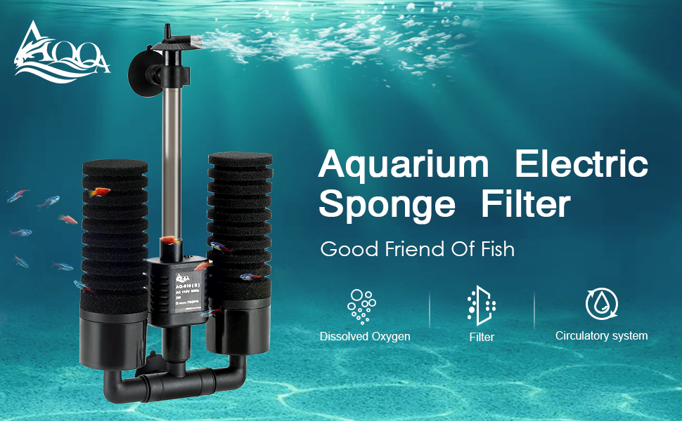 AQQA Aquarium Electric Power Sponge Filter,3W/5W Silence